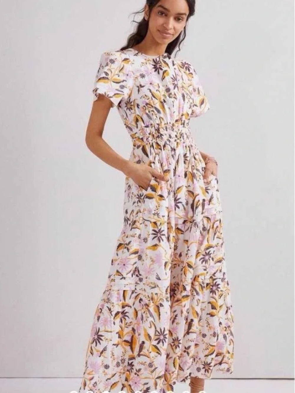 Anthropologie Somerset Maxi Dress 100% Cotton Size M Tiered V Neck Short Sleeve - Picture 2 of 12